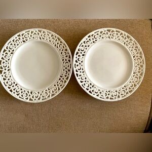2/$25 I.GODINGER and Co SET OF 2 PORCELAIN CREAM LATTICE CUTOUT SALAD PLATES